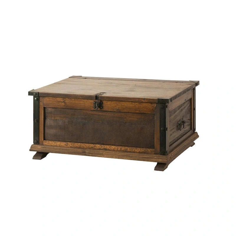 Handmade Solid Reclaimed Barn Wood & Wrought Iron Hardware Trunk or Coffee Table for Indoor 36 Width