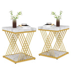 19.75 Inch Faux Marble Square End Table, Modern Bedside Tables, Gold Accent Table Living Room