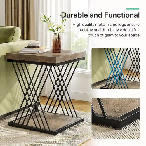 19.75 Inch Faux Marble Square End Table, Modern Bedside Tables, Gold Accent Table Living Room