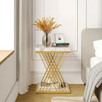 19.75 Inch Faux Marble Square End Table, Modern Bedside Tables, Gold Accent Table Living Room