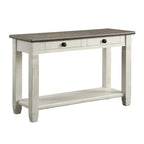 Rome 48 Inch Sofa Table, Rectangular, 2 Drawers, White, Brown, Solid Wood