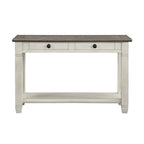 Rome 48 Inch Sofa Table, Rectangular, 2 Drawers, White, Brown, Solid Wood