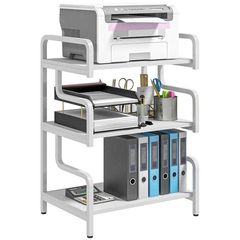 HOMCOM 3-Tier Printer Stand with Storage, Industrial Metal Printer Table for Home Office, Multi-purpose Rack Shelf