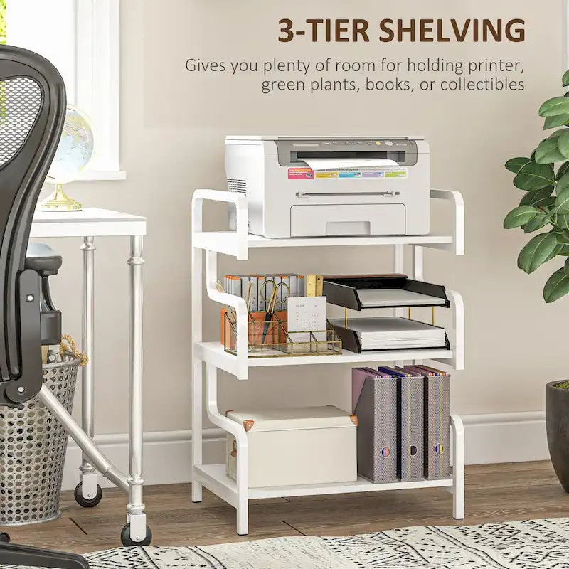 HOMCOM 3-Tier Printer Stand with Storage, Industrial Metal Printer Table for Home Office, Multi-purpose Rack Shelf