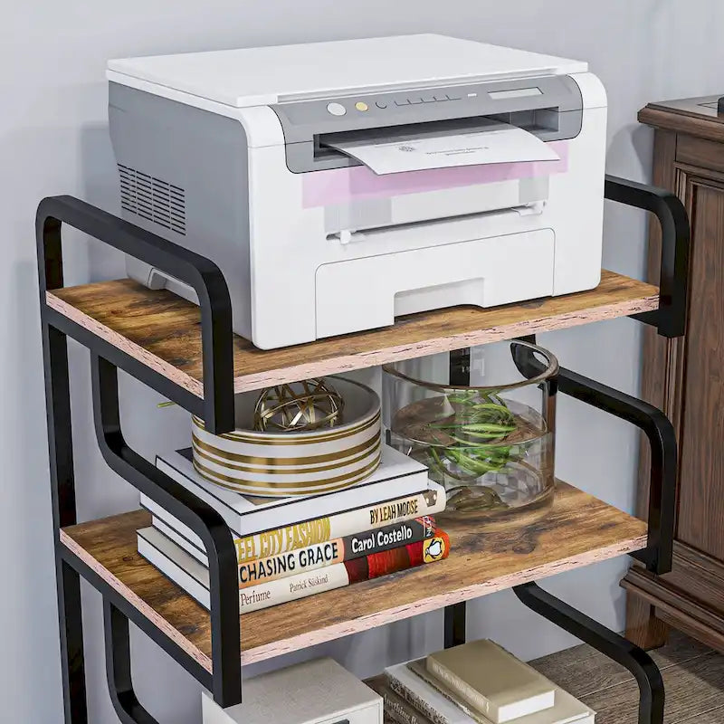 HOMCOM 3-Tier Printer Stand with Storage, Industrial Metal Printer Table for Home Office, Multi-purpose Rack Shelf