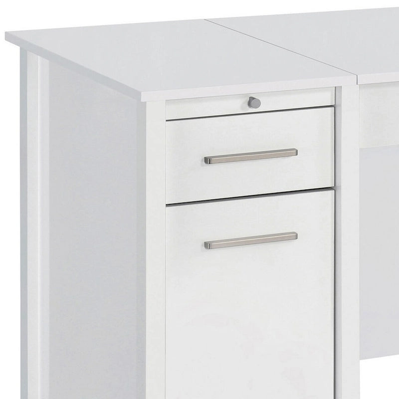 Wim 60 Inch Lift Top Office Desk, 4 Drawers, 2 Pull Out Trays, Glossy White