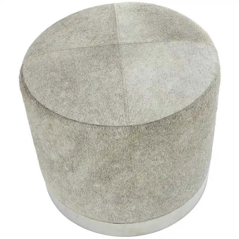 Leather Patchwork Living Room Stool with Silver Metal Base - Gray - Roche River Decor