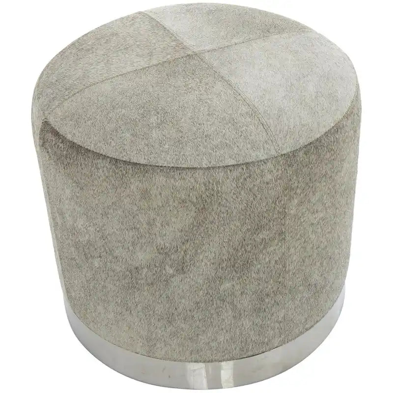 Leather Patchwork Living Room Stool with Silver Metal Base - Gray - Roche River Decor