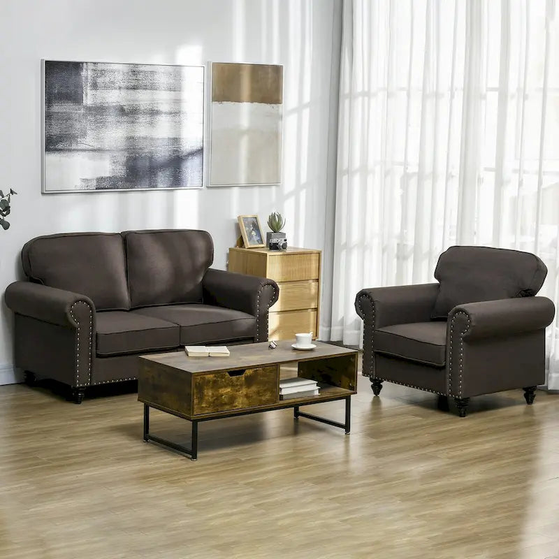 HOMCOM 61 Loveseat Sofa, Mid Century Modern 2 Seater Small Couch with Nailhead Trim, Rolled Arm, Fabric Upholstered Love Seat