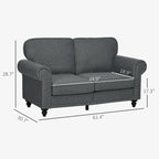 HOMCOM 61 Loveseat Sofa, Mid Century Modern 2 Seater Small Couch with Nailhead Trim, Rolled Arm, Fabric Upholstered Love Seat