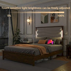King Size Bed Frame with Upholstered Headboard, Charging Station